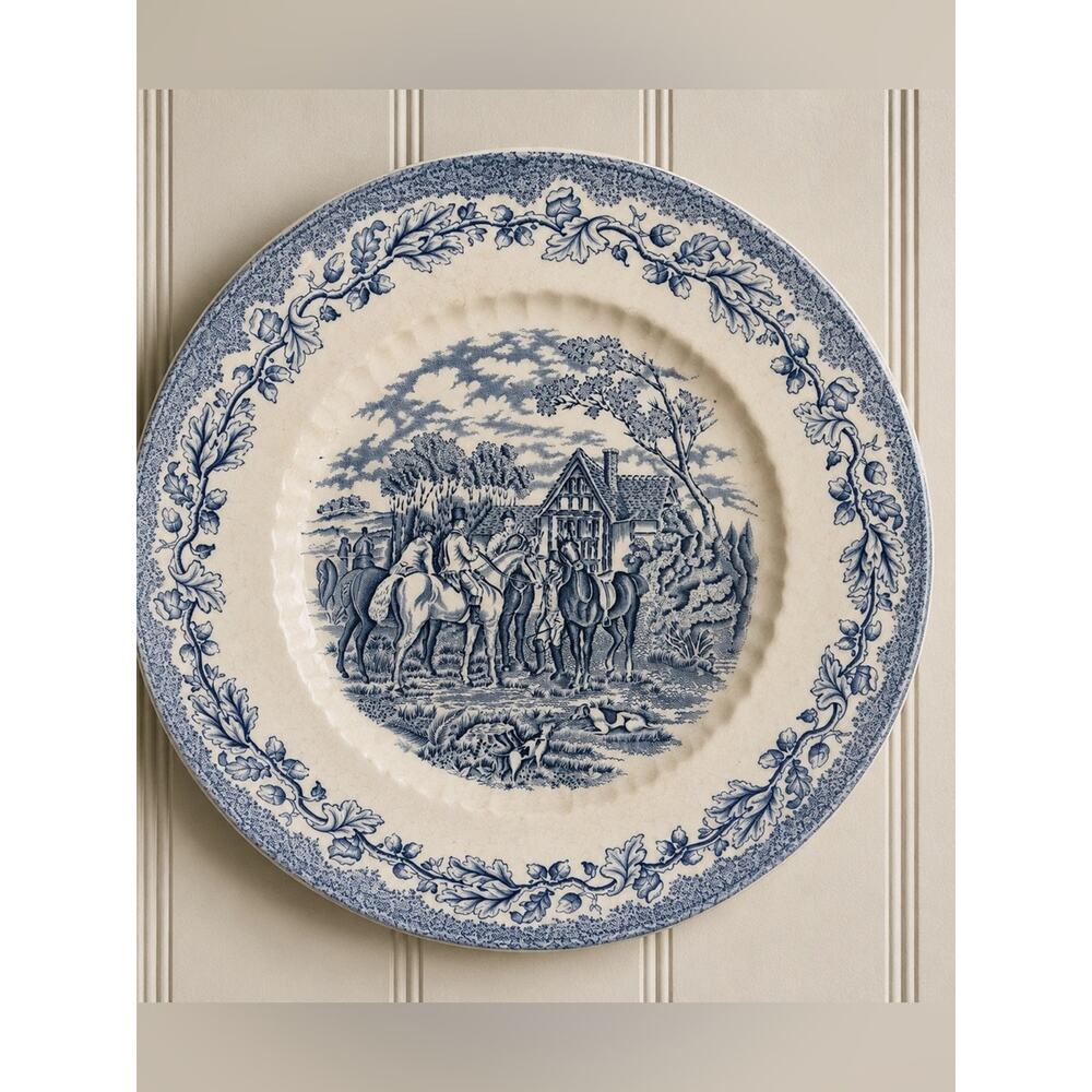 Royal Wessex Blue White Transferware 10” Plate Wall | Fox Hunt English Cottage - Picture 2 of 11